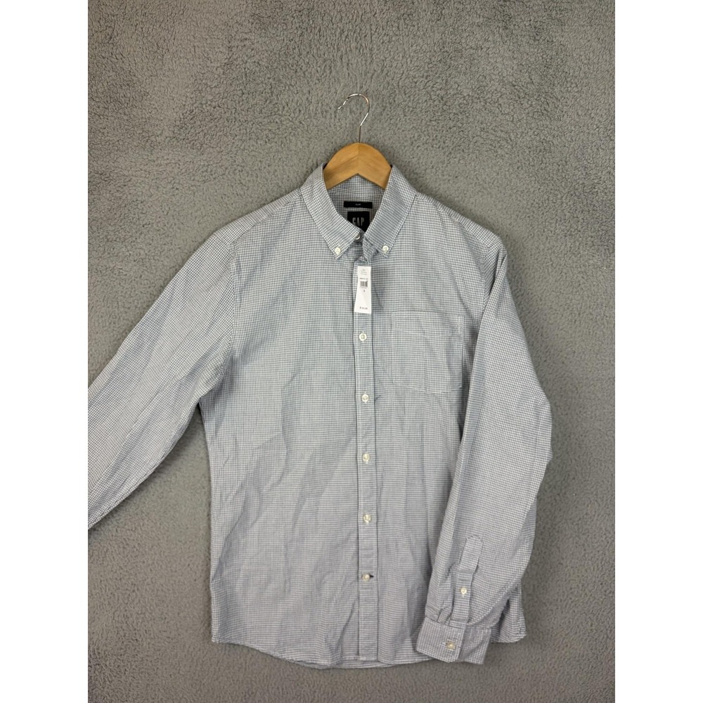 Gap Mens Small Blue Check Long Sleeve Button Front Slim Casual Shirt New